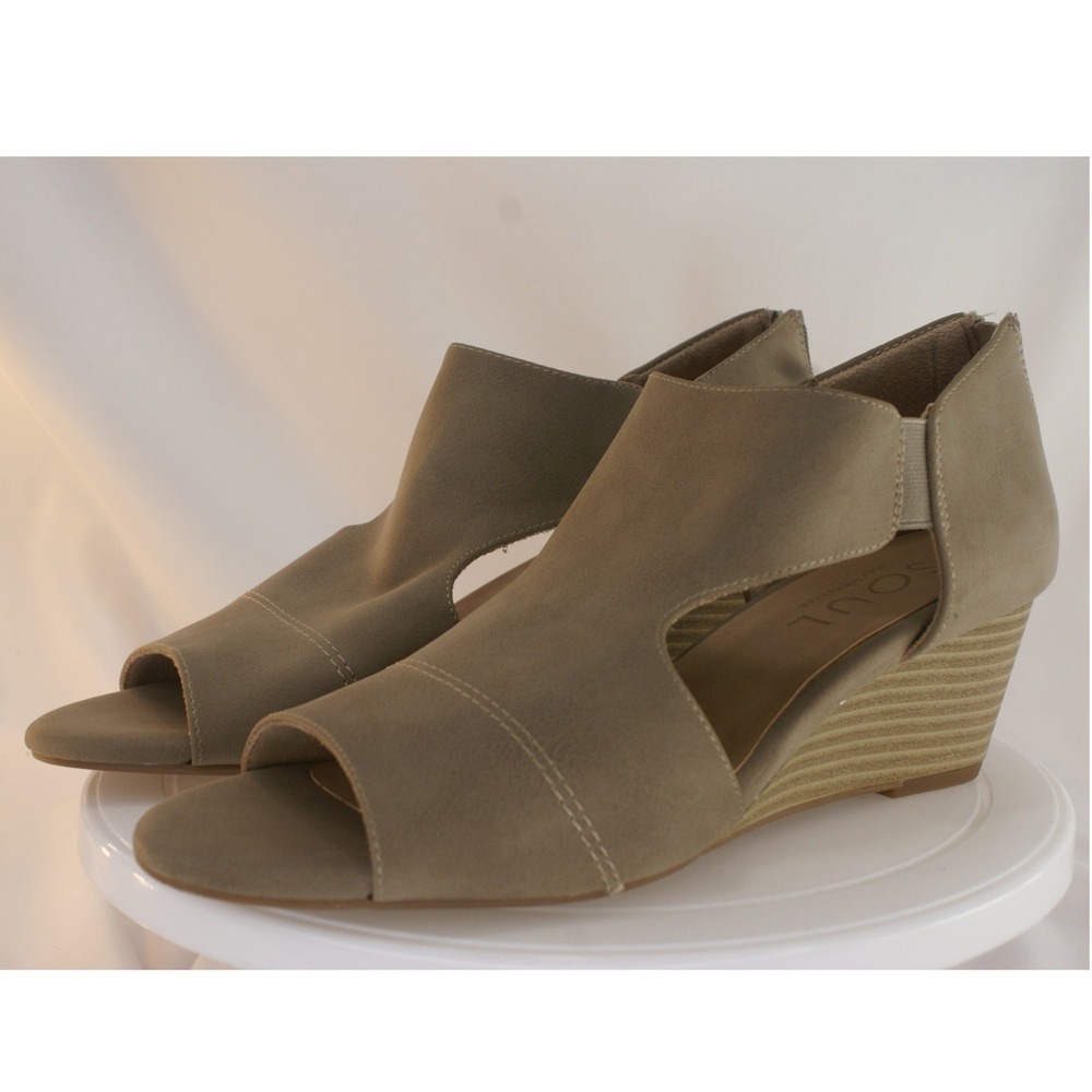 Soul Naturalizer Neena Taupe Brown Wedge Sandals Peep Toe Back Zip Womens 9W